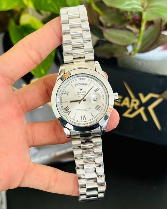 Day Date silver with white dial Rolex