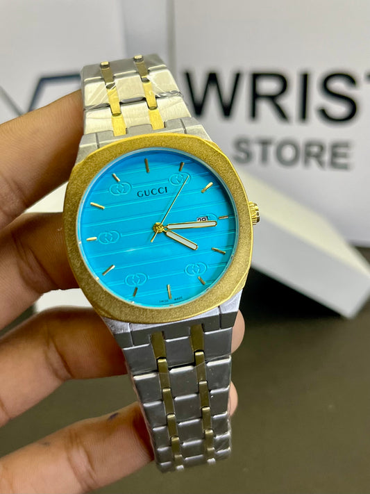 Gucci two tone with light blue dial